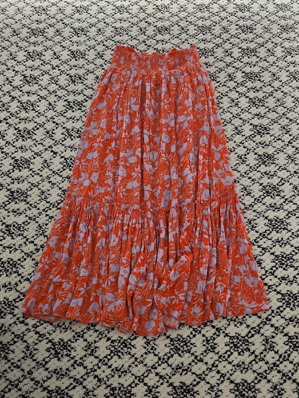 Free People Coral-Orange Floral Tiered Maxi Skirt